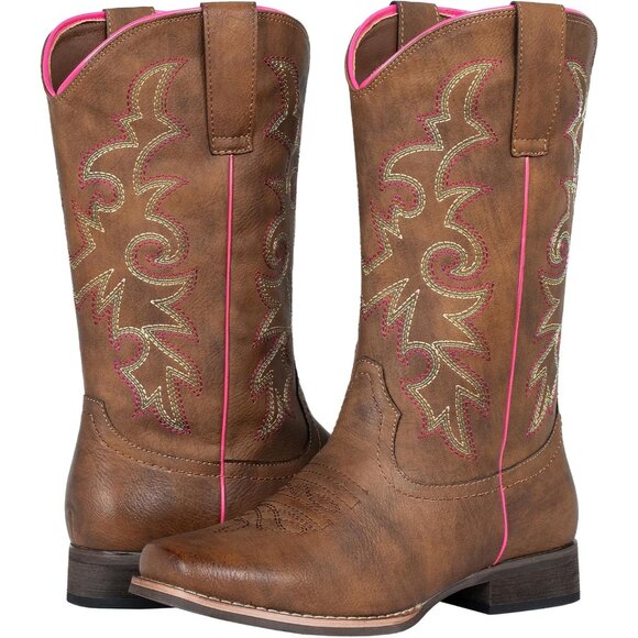 JABASIC Women's Mid Calf Western Cowboy Boots Toe Sequin Embroidered - Picture 7 of 9